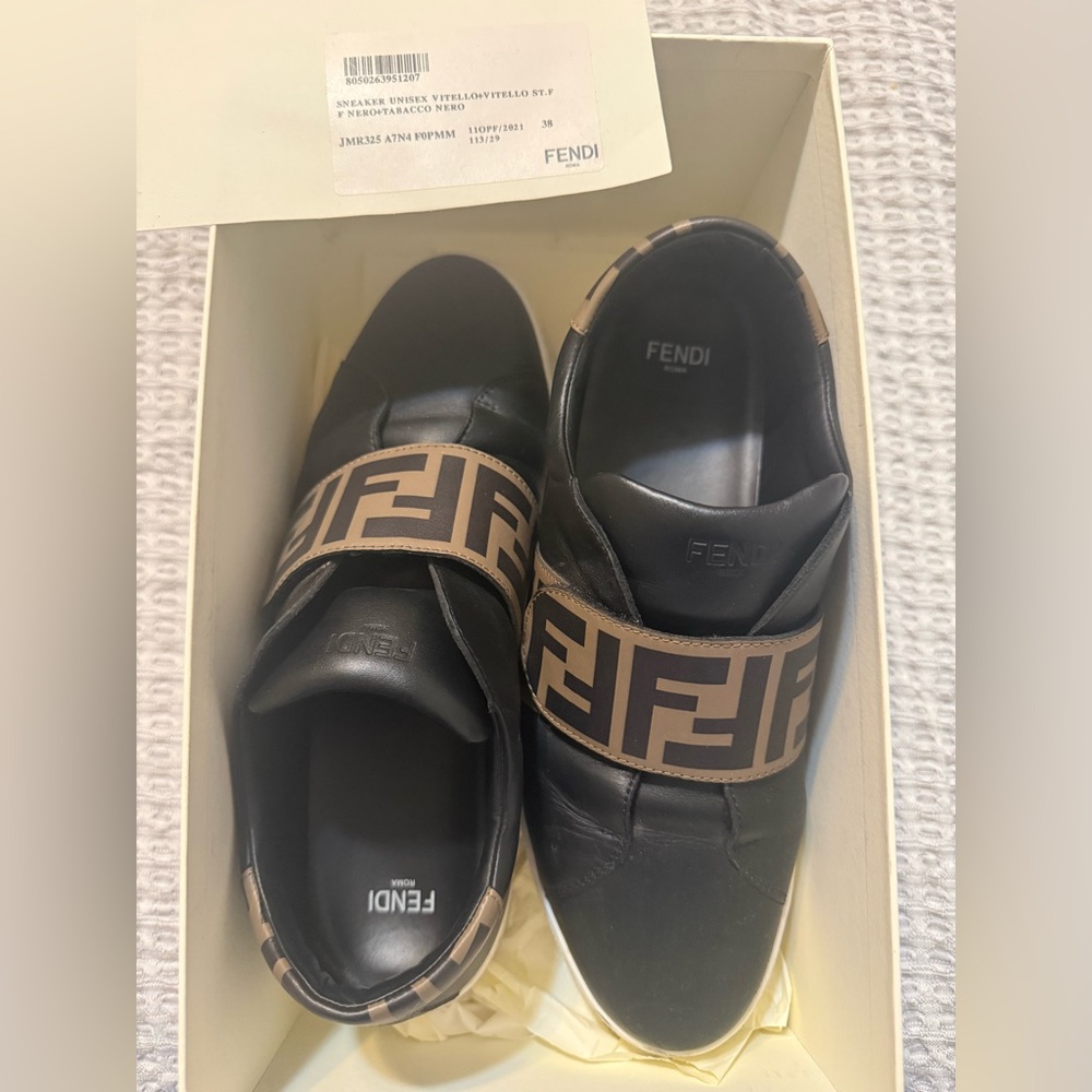 Fendi Women’s Black and Tan Logo Sneakers (Unisex)